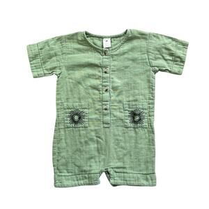 Kate Quinn Organic Cotton Green Embroidered Shortall - Size 18-24 months
